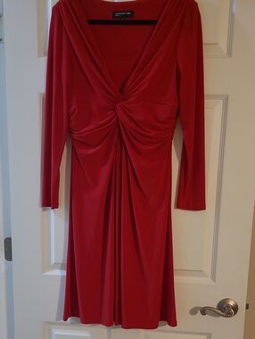 Jones New York Red Knot-Front Long-Sleeve Dress Size 12